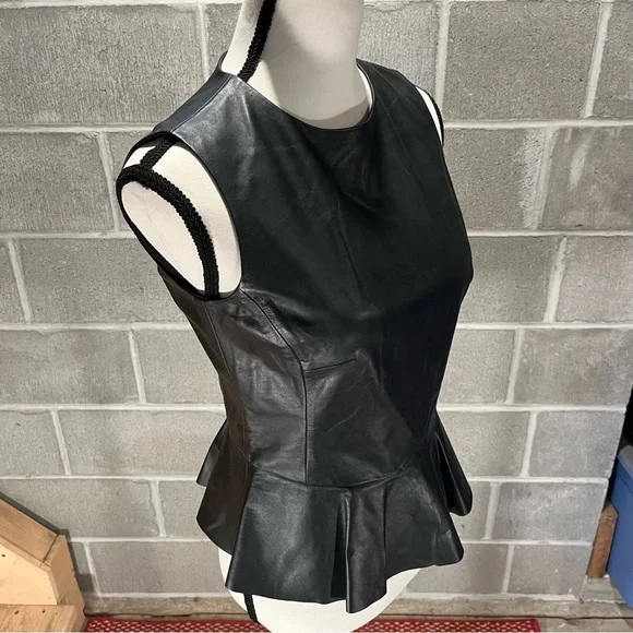 Lauren Ralph Lauren leather peplum tank shell. - Picture 4 of 14